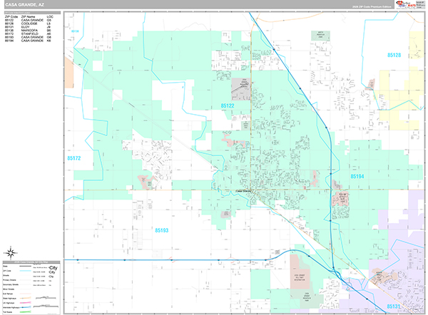 Casa Grande City Wall Map Premium Style